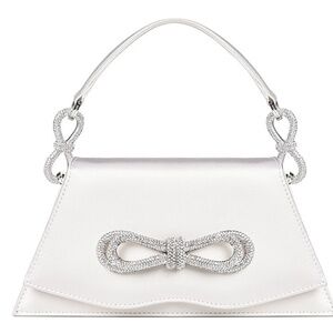 MACH & MACH Medium Samantha White Satin Double Bow Top Handle Bag White